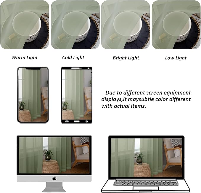 Chyhomenyc Sage Green Sheer Curtains 84 Inches Long 2 Panels, Light Filtering Green Curtains for Living Room, Soft Gentle Voile Rod Pocket Bedroom Window Drapes, 59Wx84L Inch, 2PCS