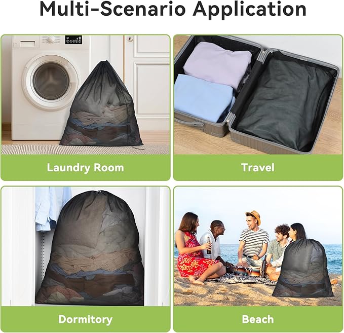 OTraki 2pcs Ex Large Mesh Laundry Bags 36x43 Inch Fine Mesh Washing Bag Drawstring Dirty Clothes Machine Washable Net Laundry Bag Heavy Duty Garment Bag for Home Travel Dorm Black