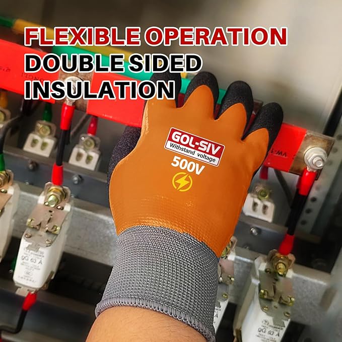 Electrical Insulated Gloves, 500V High Voltage Resistance Electrician Safety Gloves, Rubber Non Slip Work Gloves (500V|double insulated, 3pcs-Large)
