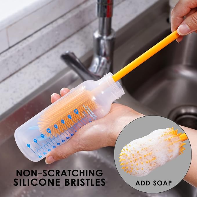 Silicone Bottle Brush, Water Bottle Cleaner Brush with Long Handle, Perfect for Cleaning Narrow Neck Containers, Vacuum Sports Bottle, Tumblers, Flask, Glassware (1 Pack, Red)