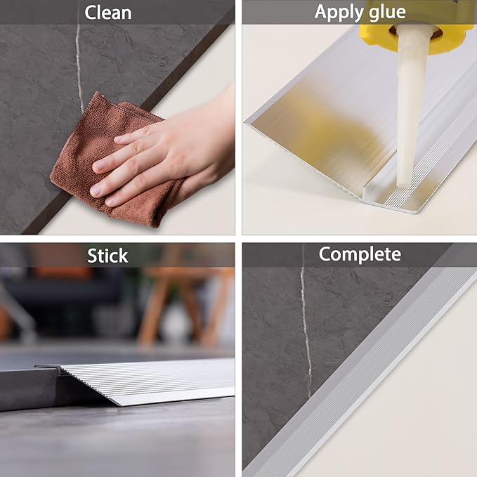 Gaahing Aluminum Floor Transition Threshold Strip, Bridge The Height Gap Between 0.3 to 1.6 inches for Doorway Ramp (2Pcs x 35.4in x 3.9in, Matte Silver)