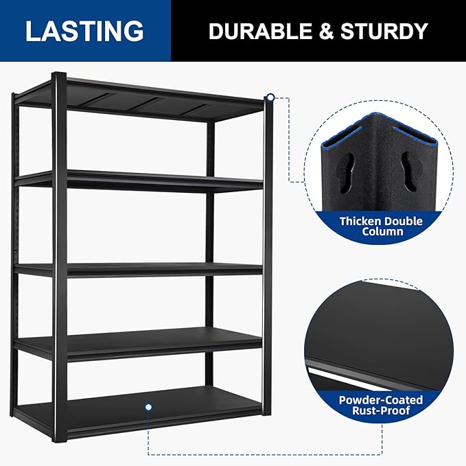 BILT HARD 5-Tier 48" W x 24" D x 72" H Garage Shelving, 3500 lbs Industrial Heavy Duty Storage Shelves, Metal Shelving Units with Adjustable Shelf, Steel Utility Shelves for Garage