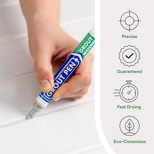 Grout Pen Light Grey Tile Paint Marker: Waterproof Grout Paint, Tile Grout Colorant and Sealer Pen - Light Grey, Narrow 5mm Tip (7mL) - 3 Pack