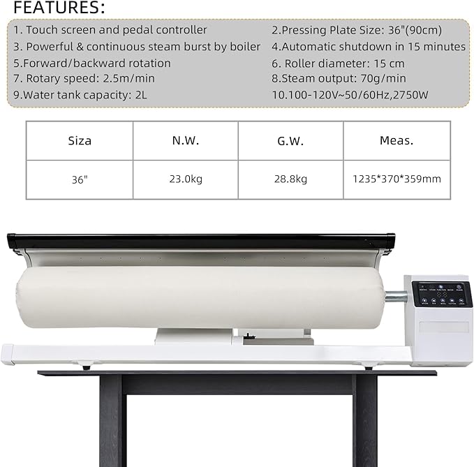 Rotary Roller Iron Steam Press Hotel Linen Ironing Machine with Continuous Steam for Commercial and Home Use. Designed for Bed Sheet,Pillowslip,Napkin, And Almost Any Flat, Appropriately Sized Textile