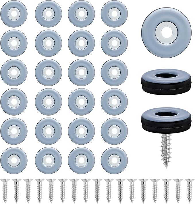 24pcs 1" (25mm) Screw on Furniture Sliders, Teflon Chair Leg Slides, Round Furniture Glides with Screws for Hardwood Floors Protectors (Gray/Black)