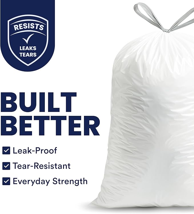 Plasticplace 4 - 6 Gallon White Drawstring Bags, 100% Prime Material, 17x20, 0.7 Mil, 200/Case