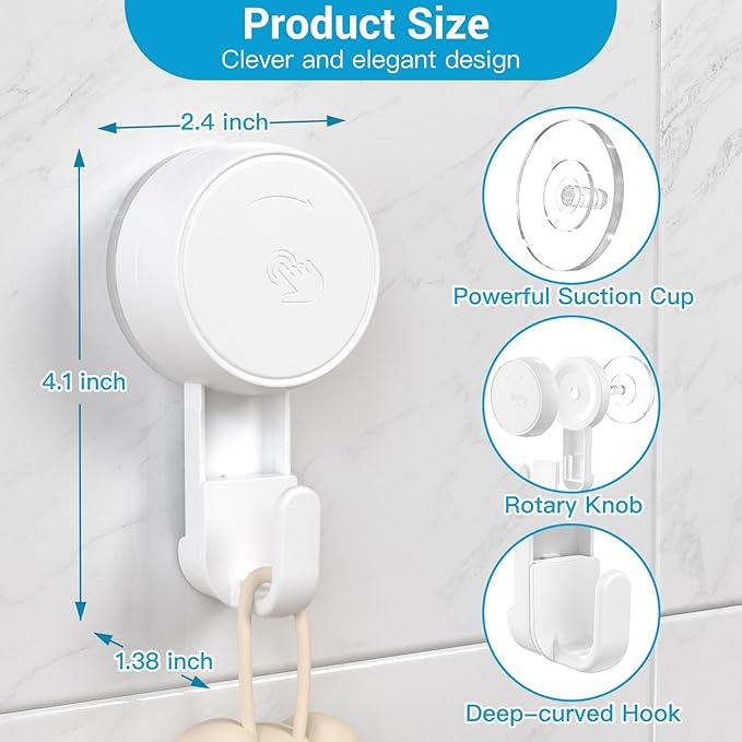 LUXEAR Suction Cup Hooks Reusable Suction Hooks for Shower Wall Vacuum Bathroom Suction Holder Removable Window Glass Door Suction Hanger for Bathroom Kitchen Heavy Duty Hook for Wreath (4 Pack)