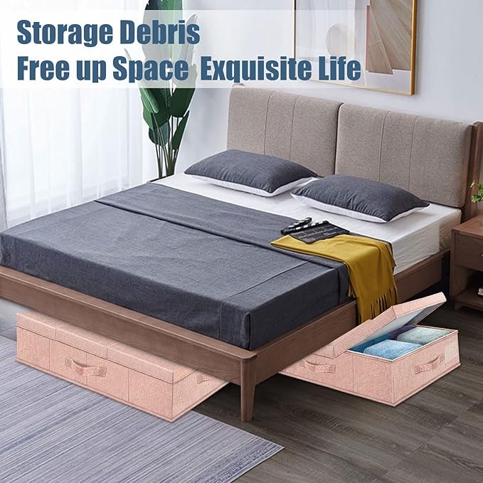 Underbed Storage Containers Bin with Lids, Large Under Bed Storage Organizer Box with Handle, Foldable Under the Storage Bags for Organizing Clothes, Shoes, Blankets, Pillows