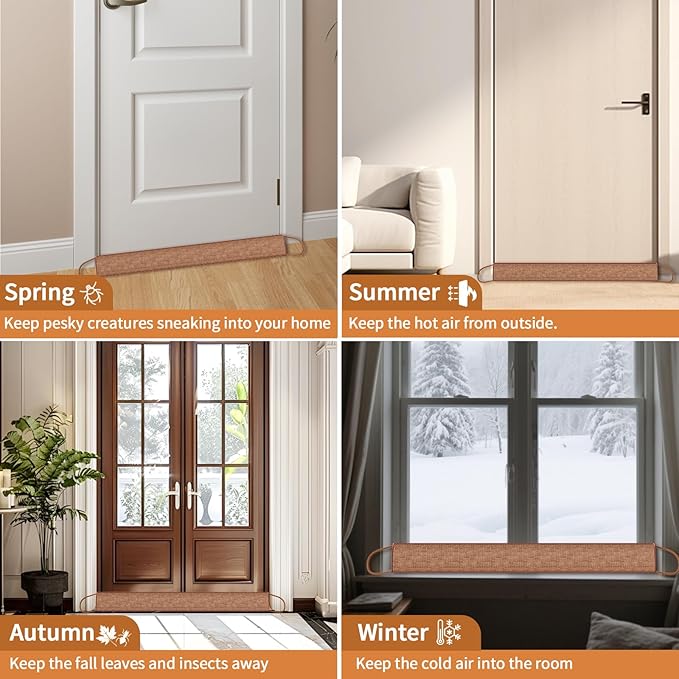 QUOLIX Triangle Under Door Draft Stopper Bottom Door Gap Filler & Seal Windproof Coating Cover Fits 30” to 36” Door Block Noise, Sound, Hot Air, Light, Bugs Easy Install Draft Blocker (36inch-Brown)