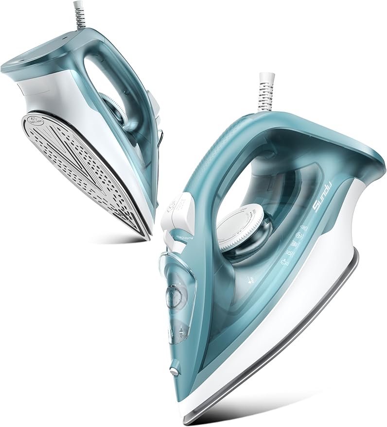 Sundu 1500W Steam Iron for Clothes, Ceramic Nonstick Soleplate for Fast Smooth Gliding, Self Clean, Auto Shut Off, 11.8oz Large Water Tank, Lightweight for Home & Travel Use, Green