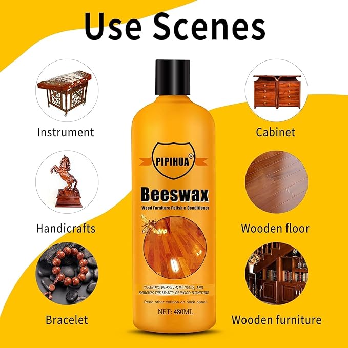PIPIHUA Beeswax Polish and Conditioner for Wood Furniture - Waterproof & Restorer Wood Wax, Multipurpose Beeswax Furniture Polish and Cleaner for All Types and Colours 16.23 Fl Oz, 3 Pack