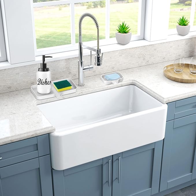 Kitchen Soap Tray,Kitchen Sink Tray Sponge Tray Kitchen Sponge Holder Self Draining Premium Silicone Soap Holder for Bathroom Kitchen Counter Sink Caddy Organizer for Dish Soap Bottle,Soap Dispenser