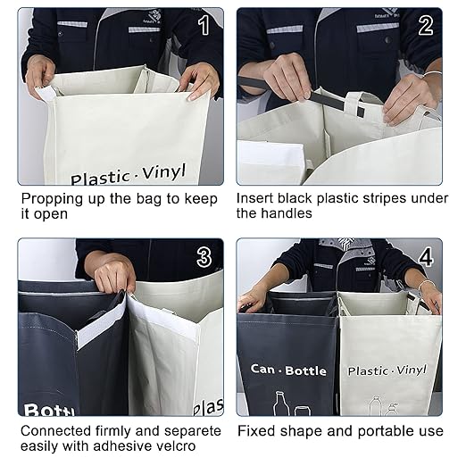 Recycling Bin, Separate Large Recycle Bins for Kitchen - Indoor Home Trash Bin, Recyclable Waste Trash Sorting Organizer, Durable, Washable, Affordable Recycle Bags, 2 Pack