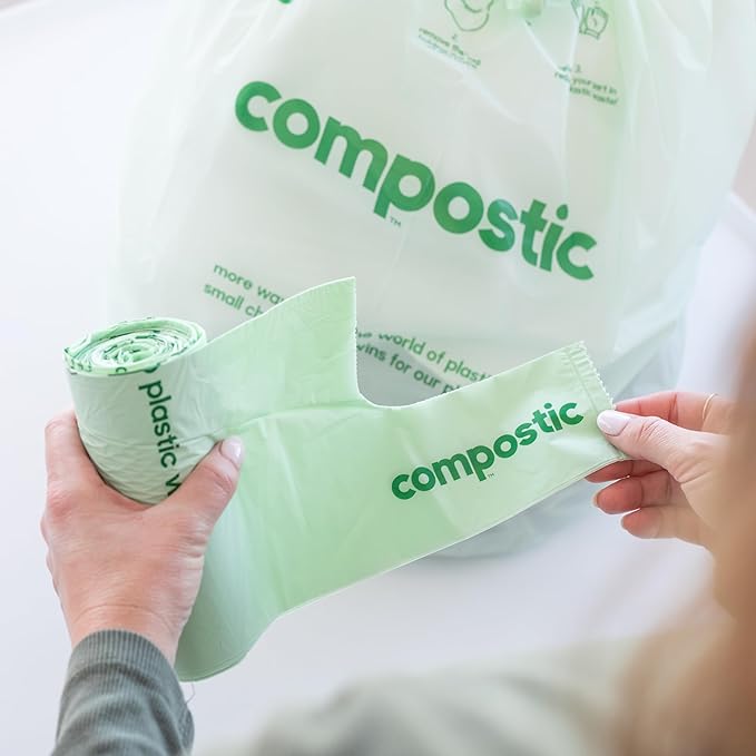 Compostic Home Compostable Trash Bags, 3 Gallon Small Kitchen Rubbish Bags (17” x 17.7”), Extra Strong & Quickly Breaks Down, 100 Count