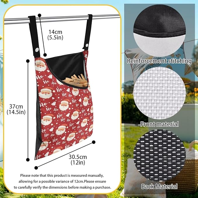 Clothespin Bag with Hanging Rope for Home Outdoor，Laundry Hanging Bag Fits Clothes Lines for Hanging Clothes Outside Balcony Bathroom Corridor Yard - Santa Claus
