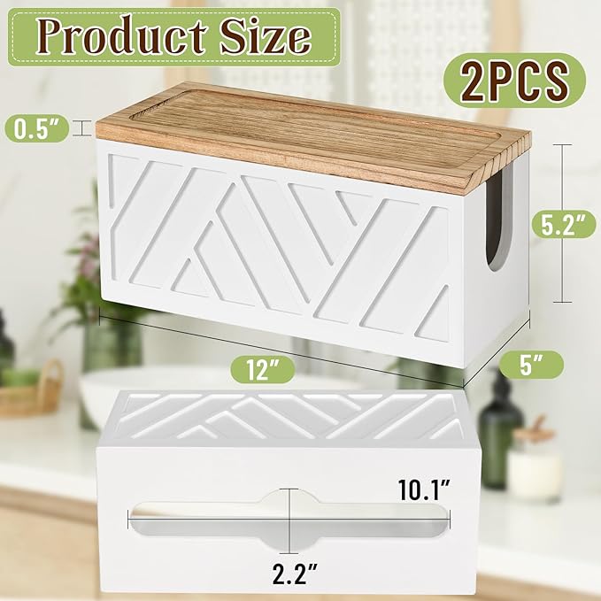 Set of 2 Paper Towel Dispenser Wall Mount, Paper Towel Holder Wall Mounted with Lid, Solid Wood Commercial C-Fold, Z-Fold, Trifold Hand Paper Towel Holder Hand Towel Holder for Bathroom Kitchen Decor