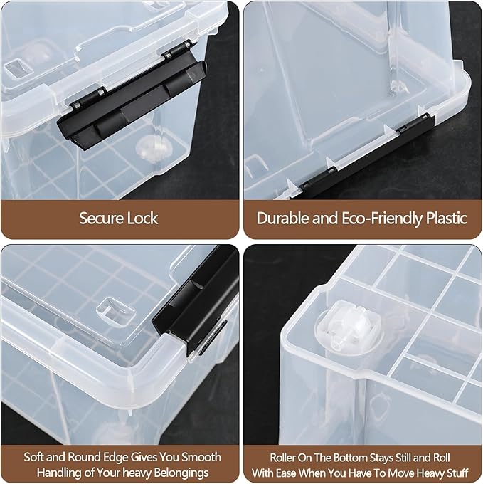 Zopnny 24 Quart Clear Plastic Storage Bin with Lid, Stackable Organizer Latch Box Tote for Home, Garage, School, and Office, 4-Pack