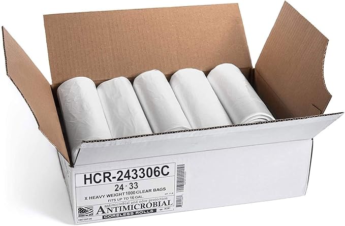 Aluf Plastics High Density Trash Bags, 16 Gallon, 1000 Count, 6 Micron (eq), 24" x 33", Clear, for Bathroom, Office, Industrial, Commercial, Janitorial, Municipal, Recycling