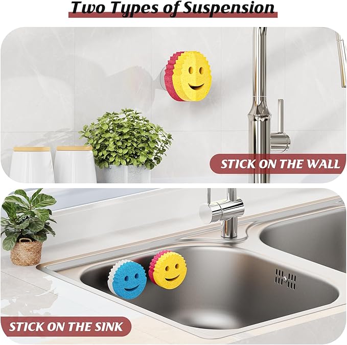 Sponge Holder for Kitchen Sink,Sink Caddy Organizer with Suction Cup Installation for Kitchen/Bathroom, Self Draining,Sponge Caddy for Holding Smiley Sponges-Green