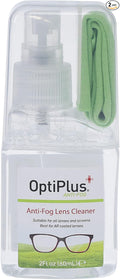OptiPlus Anti-Fog Lens Cleaning Spray Kit l Cleaning Spray and Microfiber Cloth for Glasses, Laptops Screens, Smart Phones, Optical Lens, Goggles, Watch Screen and More l Defogging and Cleaning l 2oz