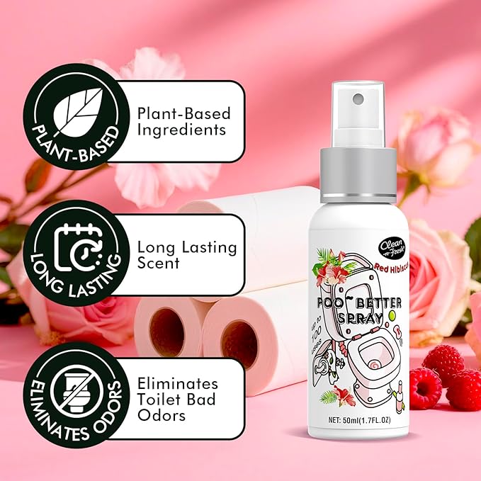 Clean-n-Fresh Toilet Spray, 8.5 Fl Oz Variety Pack of 5 - Citrus, Hibiscus, Lavender, Eucalyptus, Beach Coco, Travel Essentials Bathroom Odor Elimination, Air & Toilet Freshener, Each 1.7 Fl Oz
