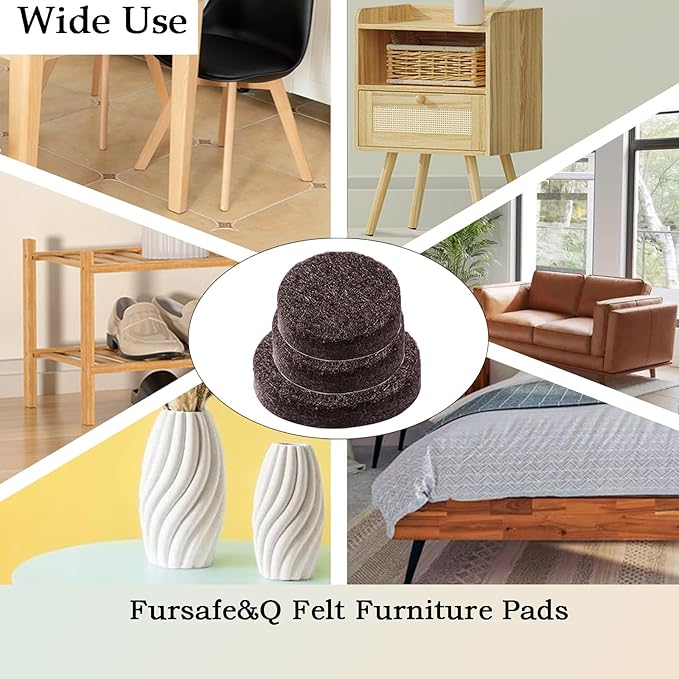Fursafe&Q Felt Furniture Pads, Furniture Felt Pads for Hardwood Floors -Self Adhesive Chair Leg Floor Protectors, Protect Your Floors from Nicks, Bumps and Scratch, 86 Pcs Round Cabinet Door Bumper