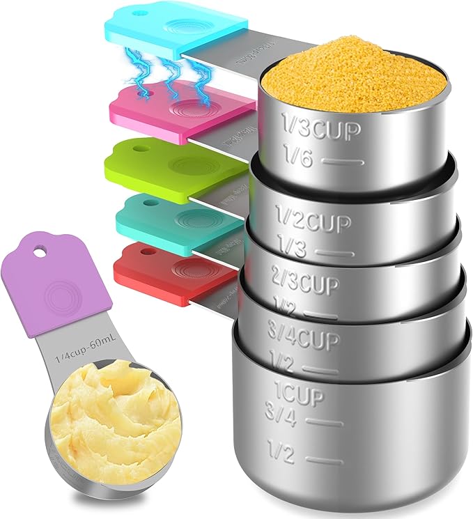 Magnetic Measuring Cups, 6 Stainless Steel Nesting Measuring Cup Set for Measuring Dry or Liquid Ingredients