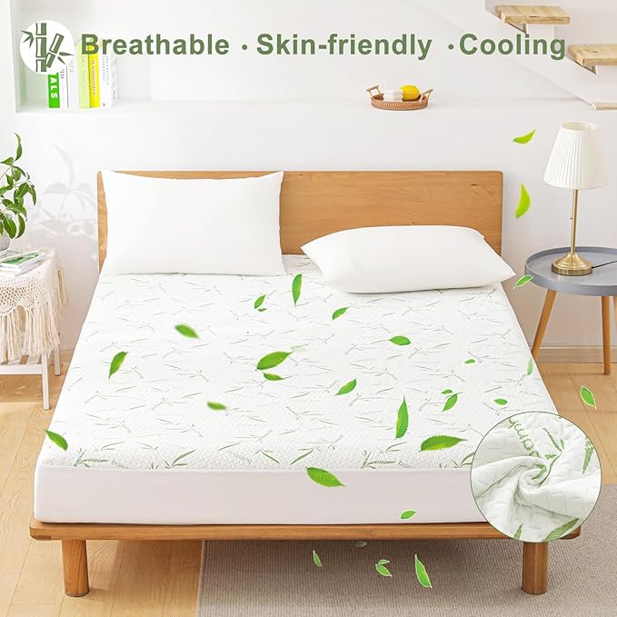 California King Mattress Protector Waterproof Mattress Pad Washable Bamboo Rayon Mattress Cover Breathable Noiseless Bed Protector 5" - 21'' Elastic Fitted Deep Pocket