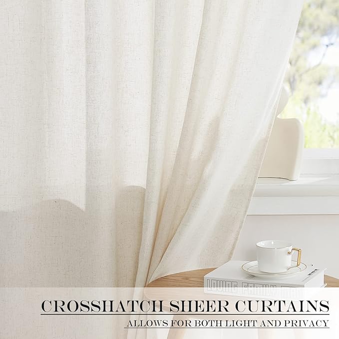 NICETOWN Natural Linen Door Curtains French for Glass Door Window Sidelight Curtains for Front Cafe Sheer Drapes Light Filtering Rod Pocket Blinds for Bathroom Kitchen, 1 Panel, 26W x 50L