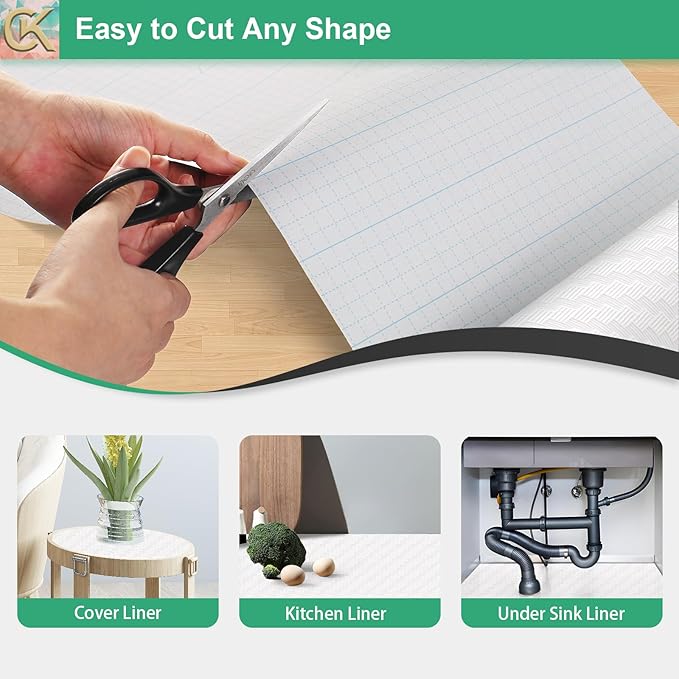 Self-Adhesive Shelf Liner Kitchen Liner, Waterproof Backed Paper Easy Peel and Stick Contact Liner Without Residue for Decor Your Desk Surface, Kitchen Countertops (White, 17.5 x 236.2 inches)
