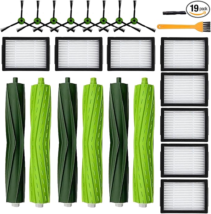19 Pack Replacement Parts Accessories Compatible for iRobot Roomba i3 i3+ i7 i7+ i4 i6 i6+i8 i8+/Plus E5 E6 E7 J7 I E &J Series Vacuum Cleaner, 3 Set of Roller Brush & 8 HEPA Filters & 8 Side Brushes