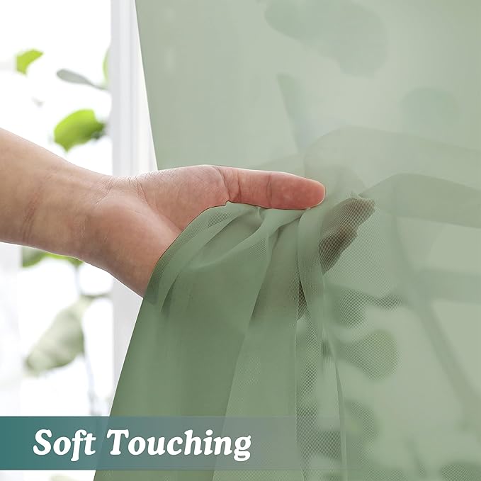 Chyhomenyc Sage Green Sheer Curtains 84 Inches Long 2 Panels, Light Filtering Green Curtains for Living Room, Soft Gentle Voile Rod Pocket Bedroom Window Drapes, 59Wx84L Inch, 2PCS
