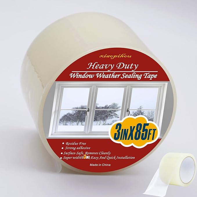 Transparent Weather Sealing Tape, 3-Inch x 85FT, Clear Draft Isolation Sealing Film - Clear Draft Stopper Adhesive Tape for Doors, Windows and Shower Glass Gaps