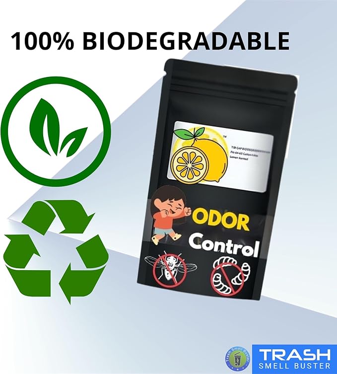 Trash Can Smell Eliminator Cover Odor Eliminating Bag with Optional Straps Lemon Scented Durable Chemical Free 32 Gallon 2 Pack