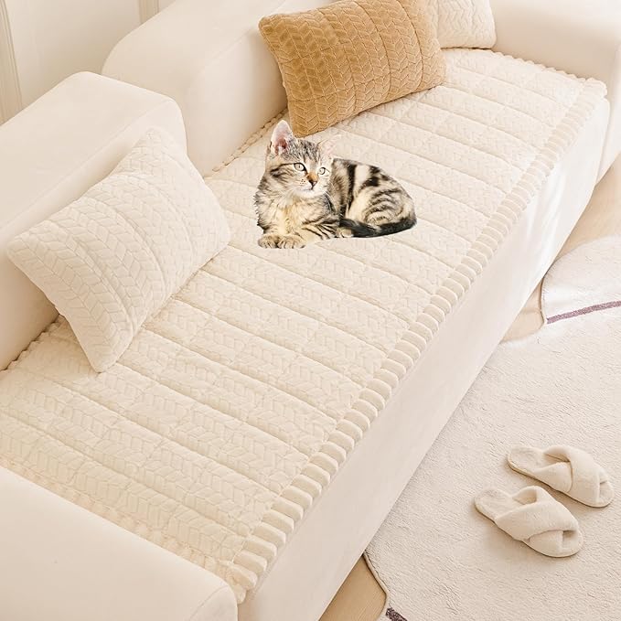 Mivnue Pet Couch Cover Protector Sofa Covers for Pets Washable Non Slip Couches and Sofas Dog Mat (Cream, 27.6" x 70.9")