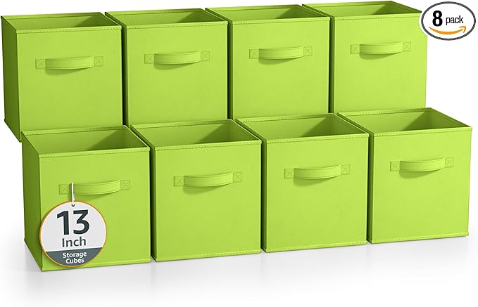 Sorbus 13 Inch Storage Bins - Sturdy Collapsible Fabric Storage Cubes with Handle - 8 Foldable Baskets for Organizing Clothes, Toys, Books - Storage Baskets for Shelves, Closets