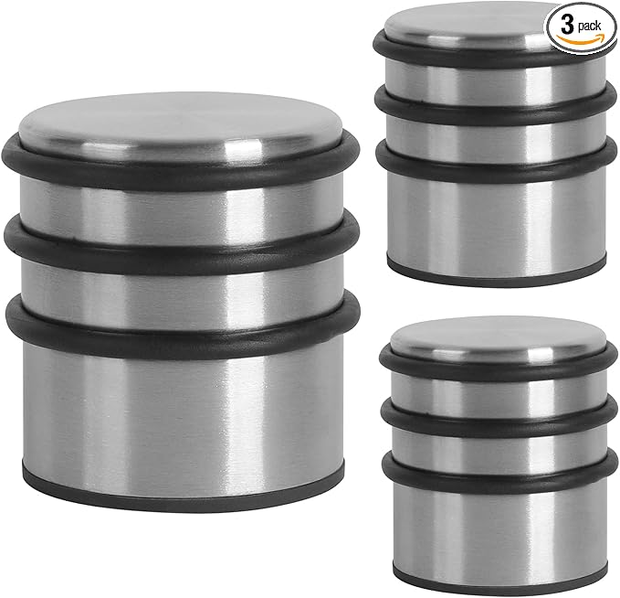 KINJOEK 3 PCS Heavy Weight Door Stopper, No DrillStainless Steel Door Stop with Protective Rubber Bands Door Wedge for Office, Home, Garage, Laundry Door