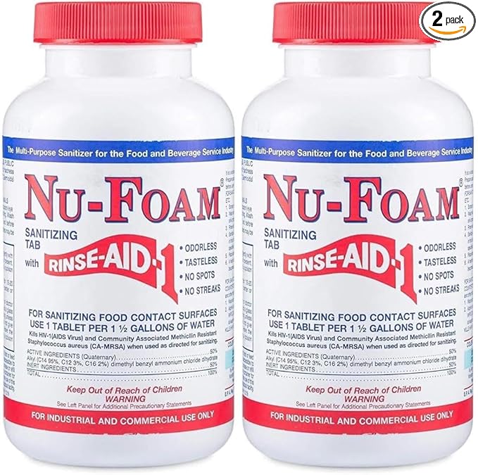 Nu-Foam Sanitizing Tablets for Bar Glassware – Superior Rinse Aid - Hand Washing Bar, Tavern, Brewery Supplies - Spotless Serving Glasses -2 Pack 200 Tablets - Makes 1,200 Quarts Sanitizing Solution