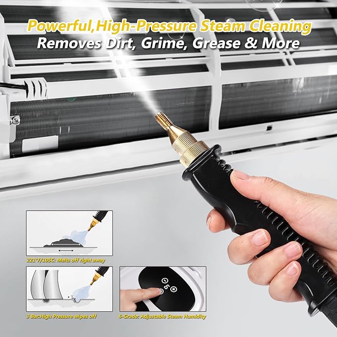 Handheld Steam Cleaner, 2500W Portable Steamer For Cleaning Car Detailing and Grout, 15s Heat-Up, 1.5L Tank Pressurized Steam Cleaner for Home Use & all Surfaces