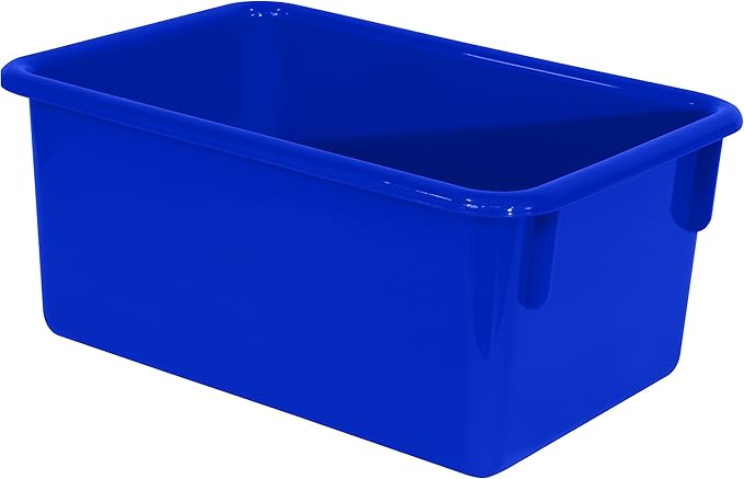 Wood Designs Cubby Storage Bin, Heavy Duty Plastic Containers for Kids Blue Cubby Tray Set of 12