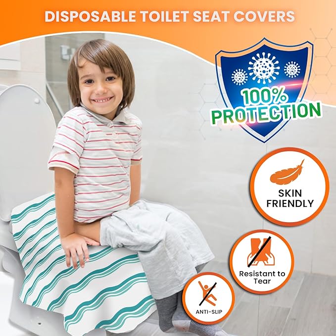 20 Extra Large Toilet Seat Covers Disposable for Kids & Adults-Toilet Covers Disposable for Travel-Toddler Toilet Seat Cover Liners for Potty Training-Individually Wrapped-Waterproof (Green)