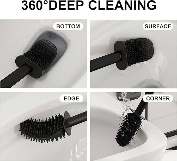 Toilet Brush and Holder Set - Wall Mounted Bathroom Scrub Brush, Toilet Bowl Brush and Plunger Set for Bathroom Cleaner (Grey)