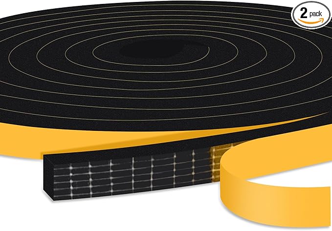 Weather Stripping Soundproof, 1/2 in x 1/2 in High Density Foam Insulation Tapes, Weatherproof Seal Strip Weatherstrips for Windows Sliding Doors, 2 Rolls Total 26Ft