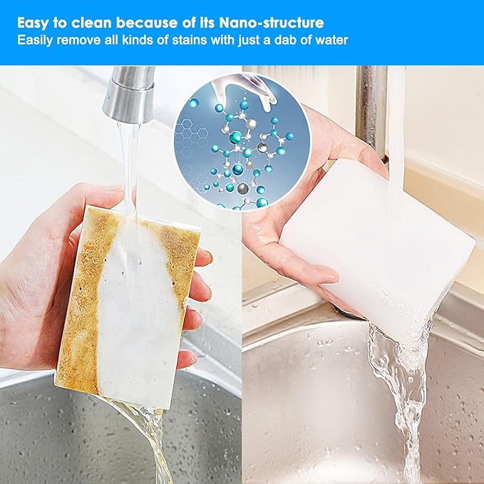 50 Pack Melamine Sponges, Magic Sponge Eraser, Durable Multi-Purpose Premium Melamine Foam Eraser for All Oil Stains, Coffee Cup Stains, Bathroom, Kitchen, Leather, Shoes, Walls, car interiors.