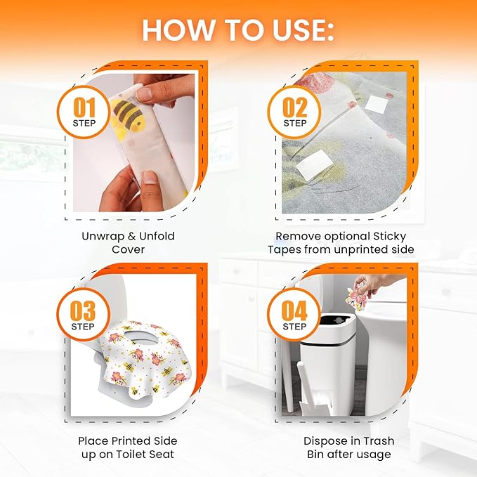 20 Extra Large Toilet Seat Covers Disposable for Kids & Adults-Toilet Covers Disposable for travel-Toddler Toilet Seat Cover Liners for Potty Training-Individually Wrapped-Waterproof (Bees)