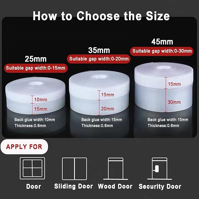Dstorelhp Upgraded Weather Stripping, No Residue Door Draft Stopper, Silicone Seal Strip for Doors Windows Shower Glass Gap, Transparent 16.4 Feet Long (Width 35mm)