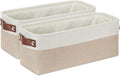 DULLEMELO 2-Pack Bathroom Baskets for Toilet, Small Storage Bins for Organizing Closets, Cabinets, Shelves, Canvas Fabric Storage Basket Bins With Leather Handles for Empty Gift Basket (White&Khaki)