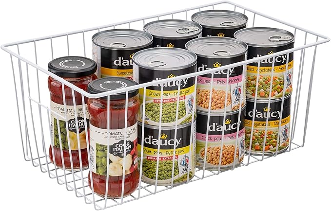 16inch Freezer Storage Organizer Baskets, Household Wire Refrigerator Bins with Built-in Handles for Cabinet, Pantry, Closet