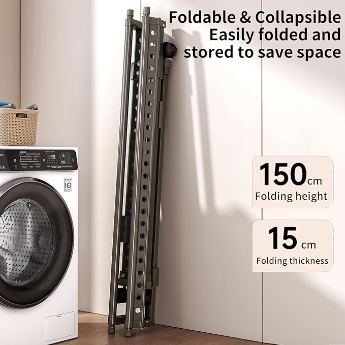 Heavy Duty Rolling Clothing Rack with Wheels, Portable Double Rod Metal Garment Rack, Clothes Drying Hanging Organizer for Laundry, Storage, Freestanding Adjustable Coat Hanger (Extendable, Grey)