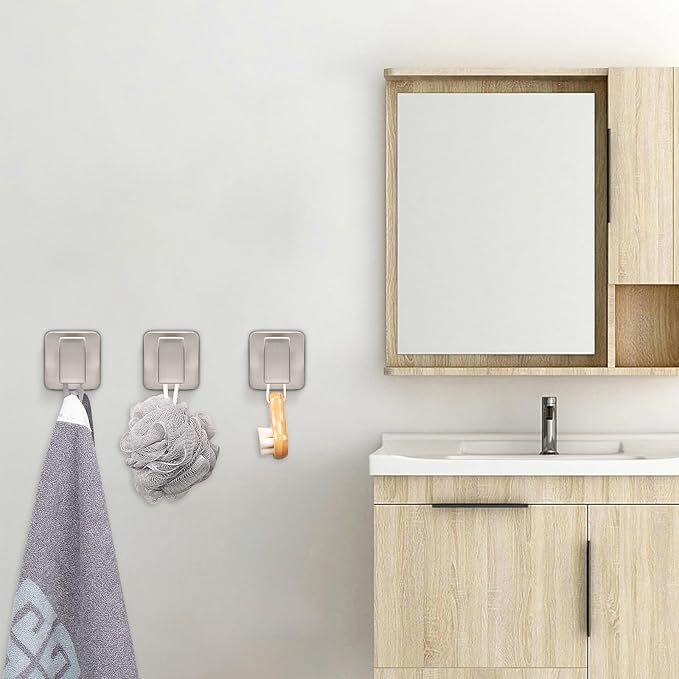 NearMoon Bath Towel Hooks -SUS304 Stainless Steel Square Clothes Robe Hooks Hanger, Heavy Duty Coat Hooks for Bathroom Livingroom Hotel Kitchen Garage, Wall Mounted - 3 Pack (Brushed Nickel)